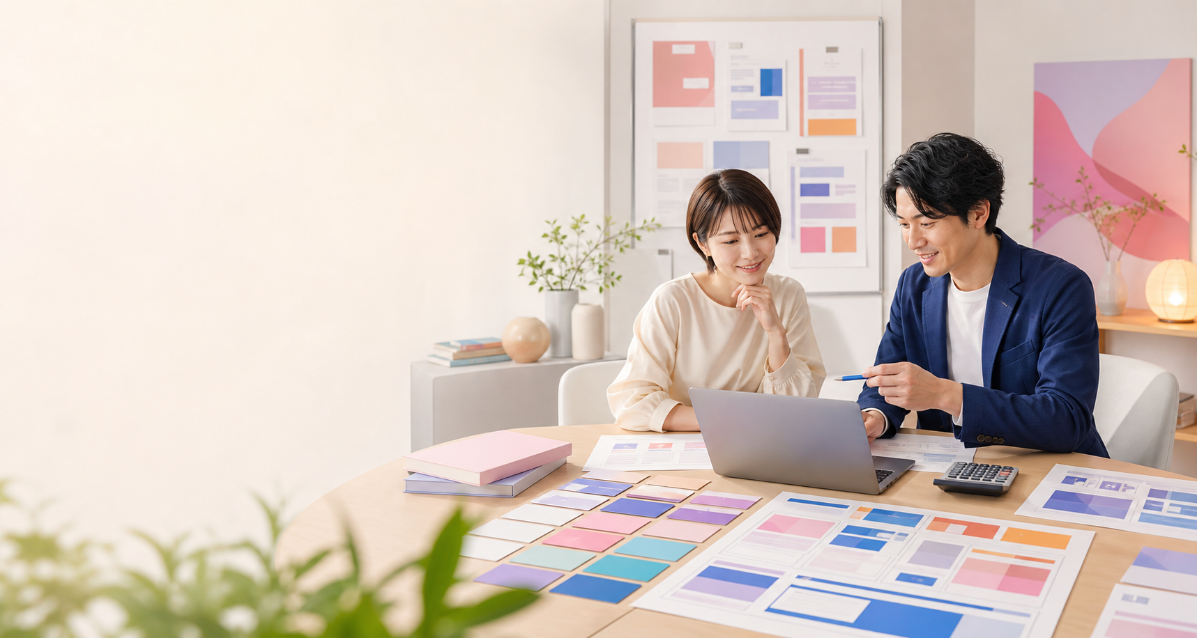 デザイナーと事業者がホームページ制作の計画を相談している様子